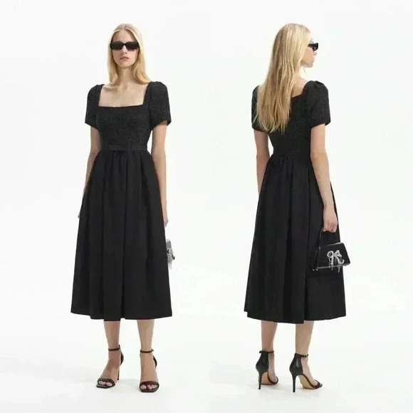 NWT Self-Portrait Tinsel Tweed Midi Dress Black Size 2 - Picture 1 of 13